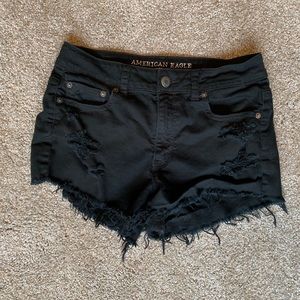 AE High Rise Distressed Black Shorts